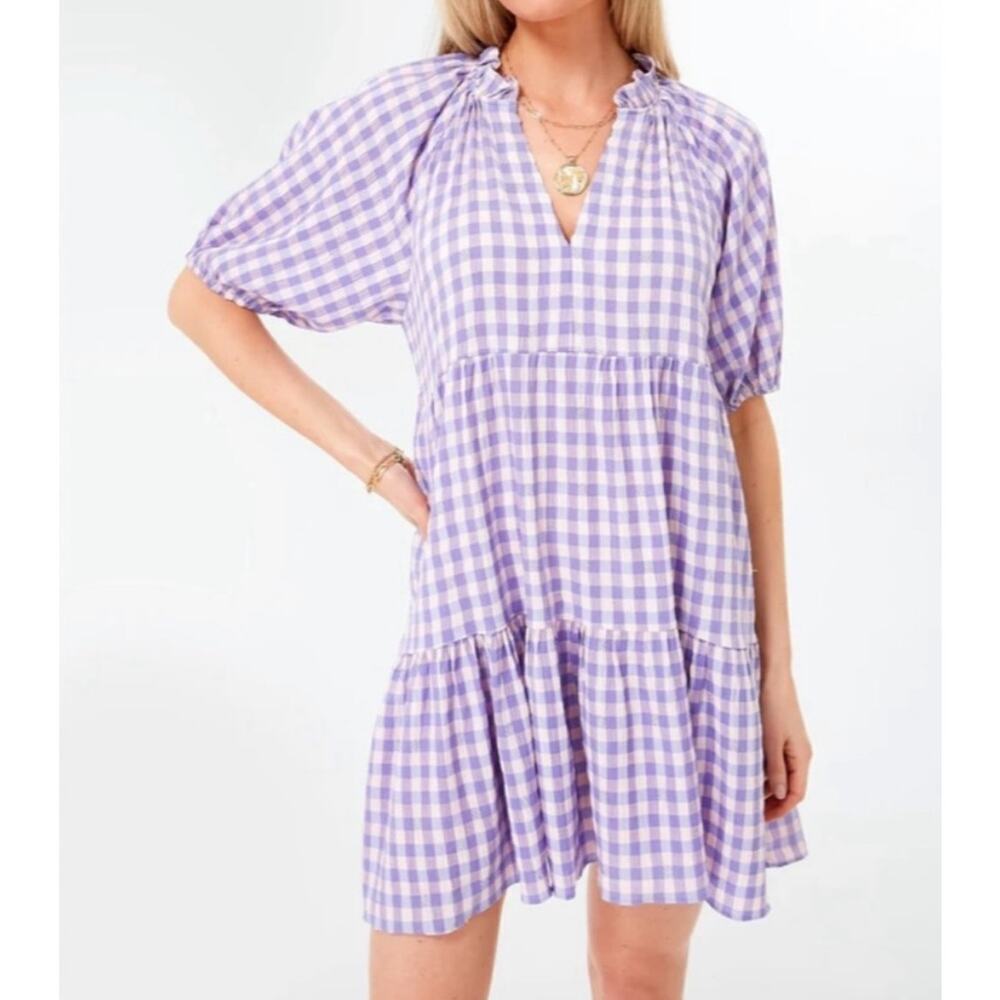 Hyacinth House Tuckernuck Pink Purple Gingham Sutton Mini Dress Size XS